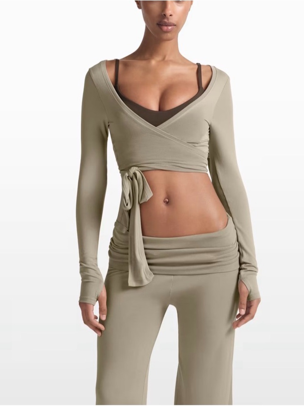 Nike SKIMS Stretch Knit Long-Sleeve Wrap Top in Dune size small